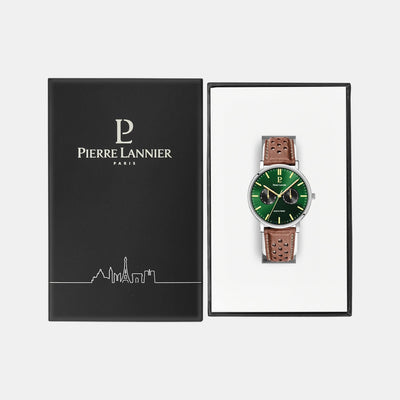 Essential Men Quartz Green Dial Analog Leather Watch 206J174