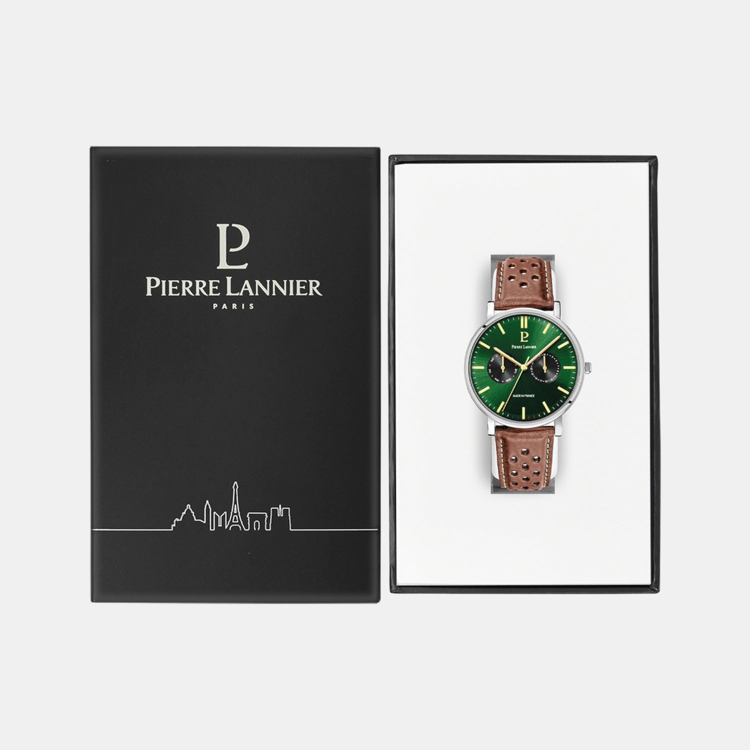 Essential Men Quartz Green Dial Analog Leather Watch 206J174