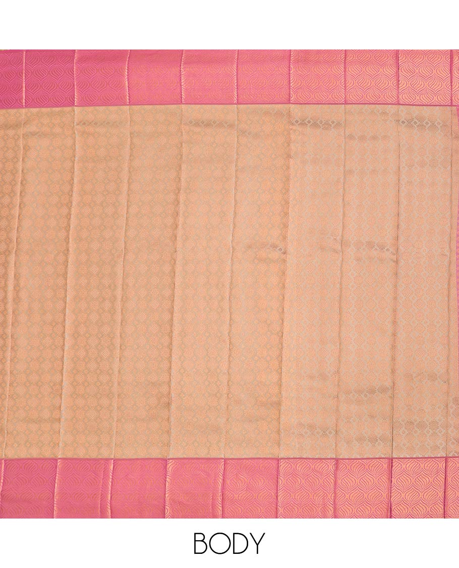 Sandal jacquard wedding silksaree, contrast ogee patterned border & pallu of jaal designs