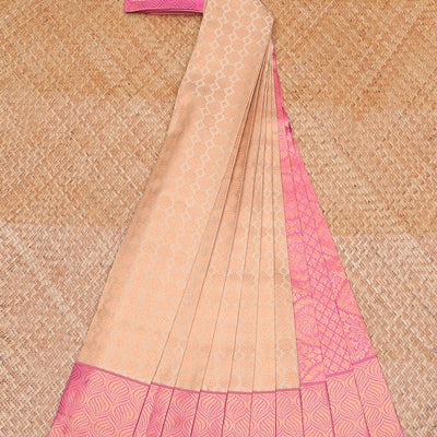 Sandal jacquard wedding silksaree, contrast ogee patterned border & pallu of jaal designs