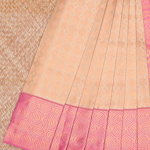 Sandal jacquard wedding silksaree, contrast ogee patterned border & pallu of jaal designs