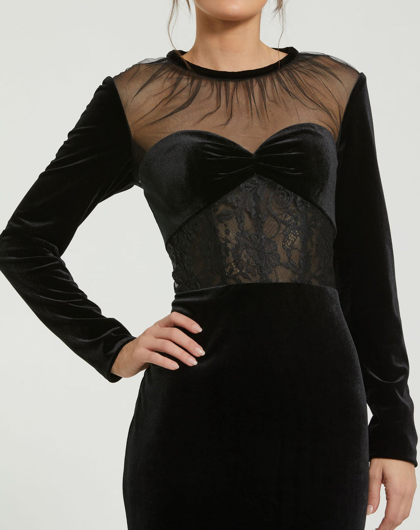 Mac Duggal 20741 Prom Fitted Long Sleeve Formal Velvet Dress