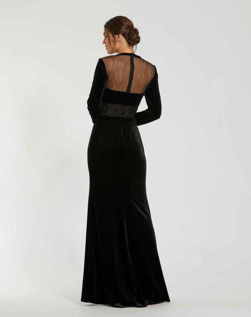 Mac Duggal 20741 Prom Fitted Long Sleeve Formal Velvet Dress