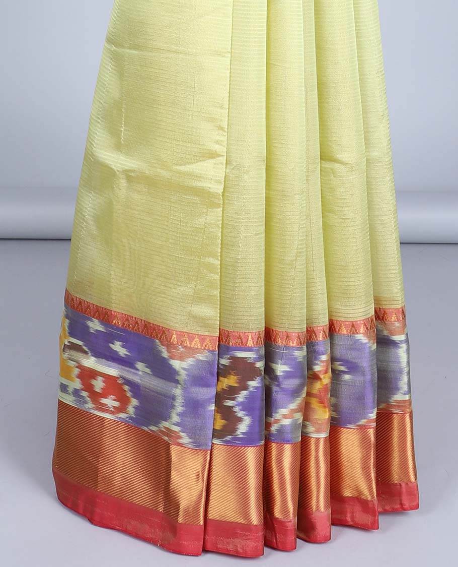 Green striped kuppadam cotton saree, contrast ikkat design border & pallu of stripes