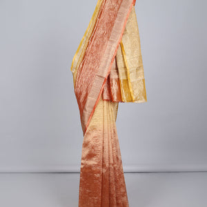 Orange crushed saree, traditional design border & pallu of intricate designs
