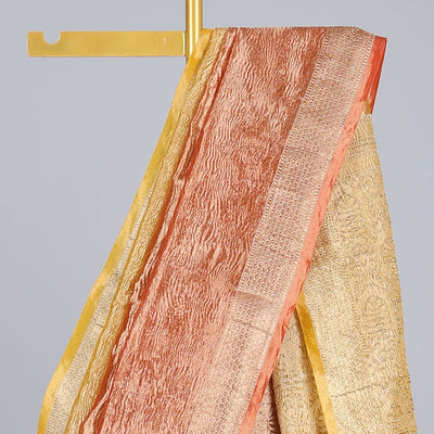 Orange crushed saree, traditional design border & pallu of intricate designs