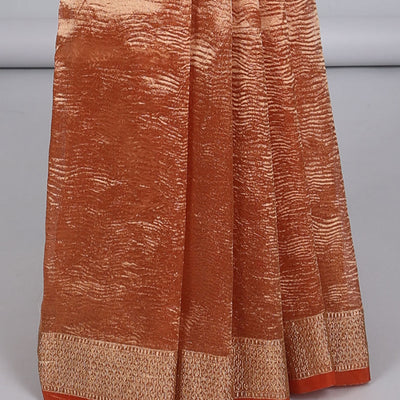 Orange crushed saree, traditional design border & pallu of intricate designs