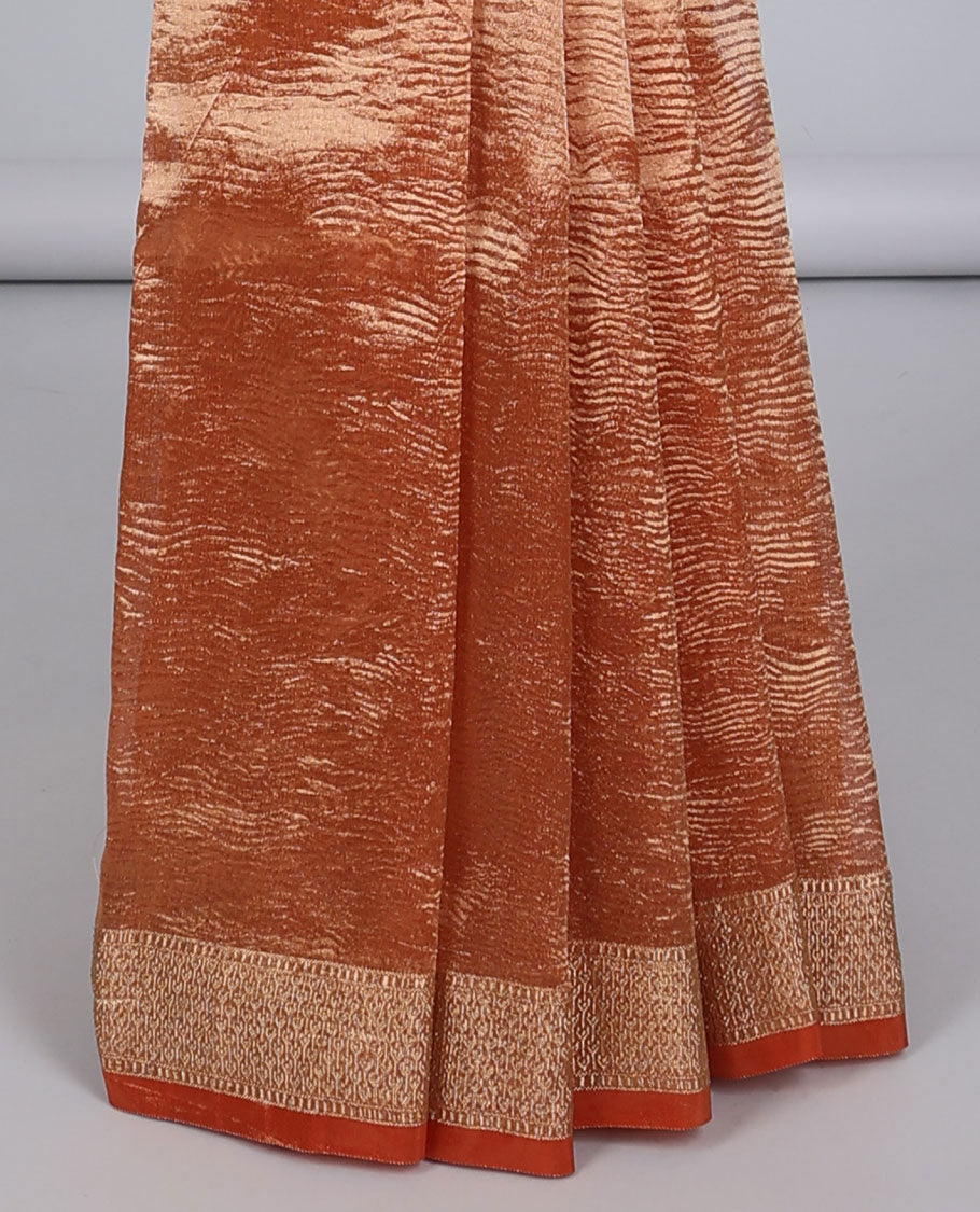 Orange crushed saree, traditional design border & pallu of intricate designs