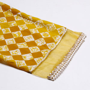 Floral Printed Resham & Pearl Embroidered Anarkali Kurta with Pants & Shaded Embroidered Dupatta - Mustard