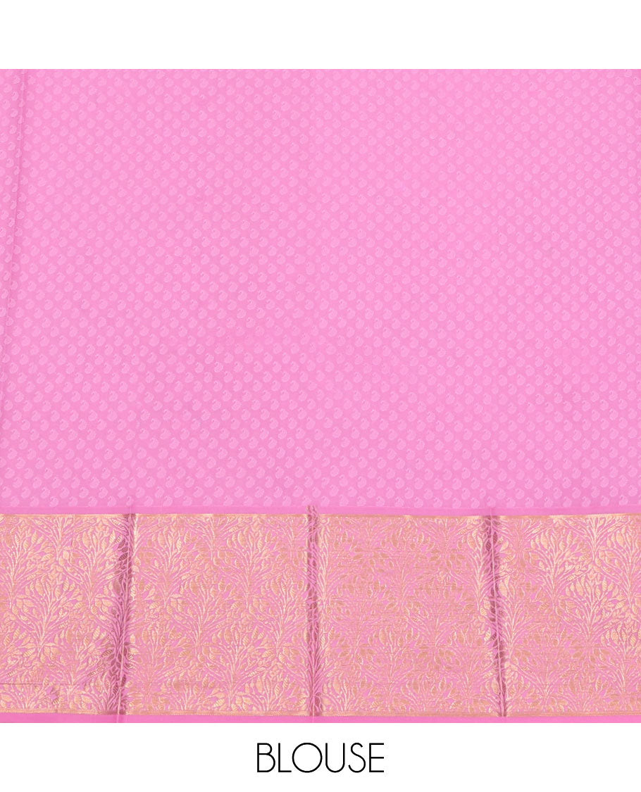 Yellow jacquard wedding silksaree, contrast diagonal striped pallu & zari border of floral jaal designs