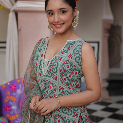Mint Breeze Printed Georgette Sharara Set