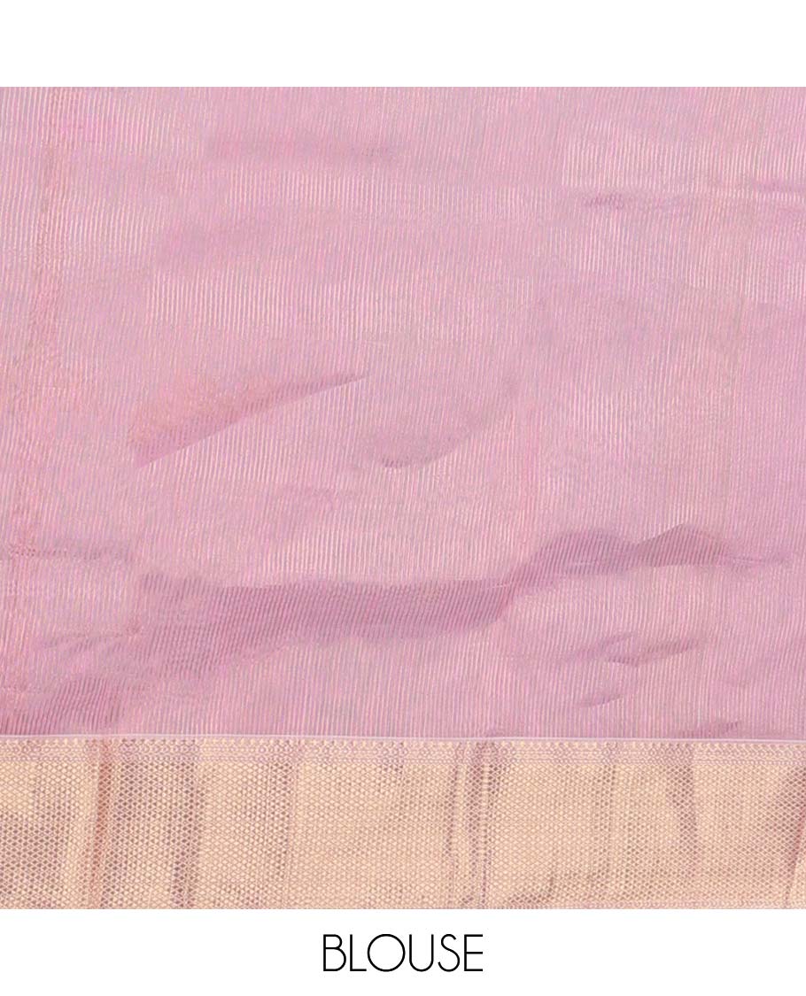 Pink striped crushed tissue saree, traditional design zari border & pallu of stripes