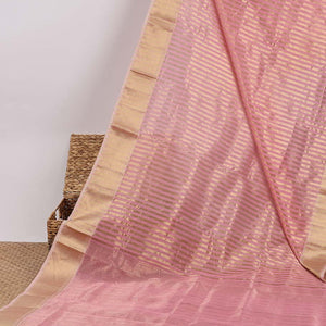 Pink striped crushed tissue saree, traditional design zari border & pallu of stripes