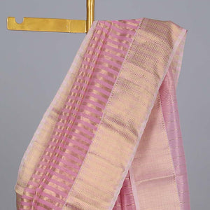 Pink striped crushed tissue saree, traditional design zari border & pallu of stripes
