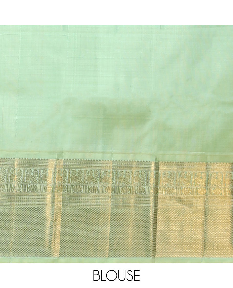 Purple zari designs kanchipuram silksaree,contrast intricate pallu & korvai border of rekku,neli,mayil,poun & kuyil kann