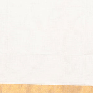 Cream kerala saree with zari designs, zari border & pallu of paisley designs in zari