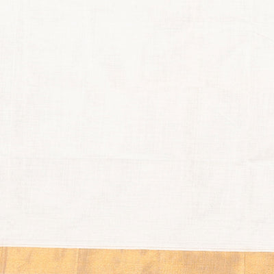 Cream kerala saree with zari designs, zari border & pallu of paisley designs in zari