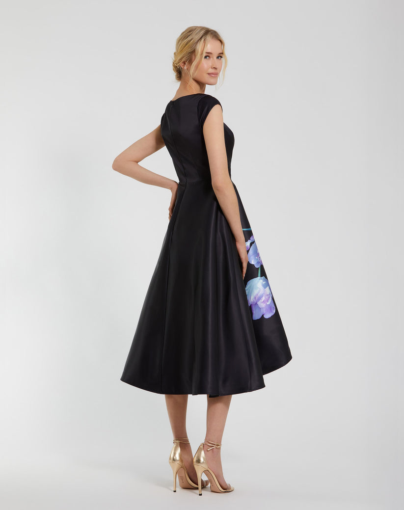 Mac Duggal 20995 A Line Floral Print Cocktail Midi Dress
