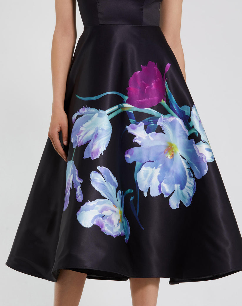 Mac Duggal 20995 A Line Floral Print Cocktail Midi Dress