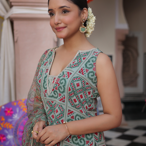Mint Breeze Printed Georgette Sharara Set