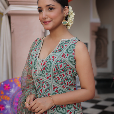 Mint Breeze Printed Georgette Sharara Set