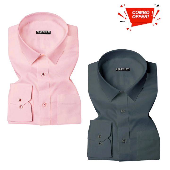 Pack of 2 Cotton Shirt for Man (Light Pink and Dark Grey)