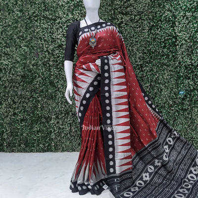 Maroon & Black Contemporary Soft Odisha Ikat Silk Saree