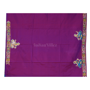 Sky Blue & Magenta Vat Savitri Theme Pattachitra Saree