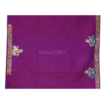 Sky Blue & Magenta Vat Savitri Theme Pattachitra Saree