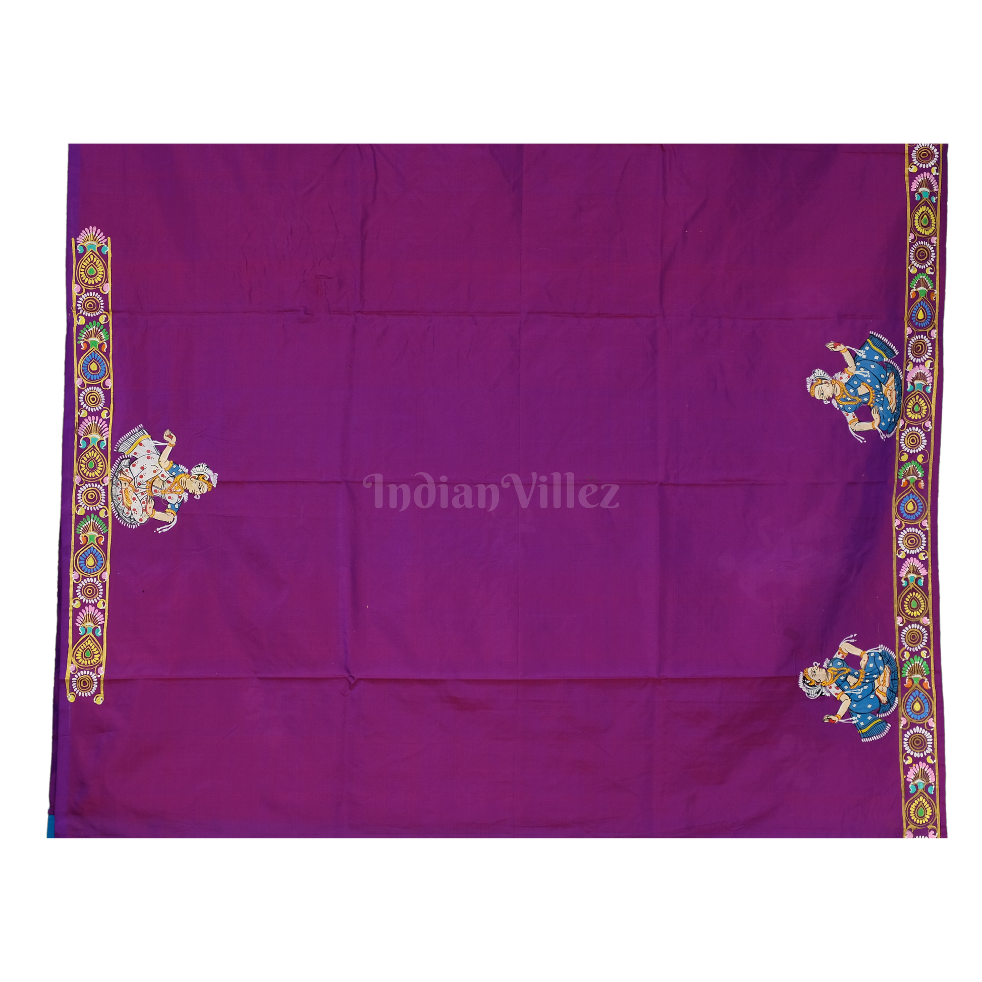 Sky Blue & Magenta Vat Savitri Theme Pattachitra Saree