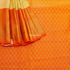 Cream With Orange Border Pure Kanjivaram Silk Saree