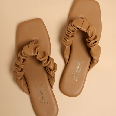 Almond Buff Gathered Flats