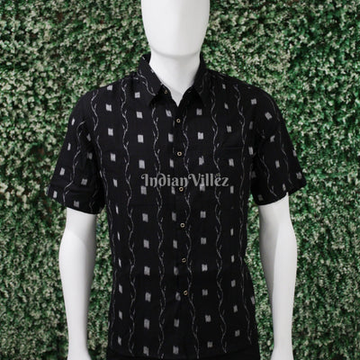 Black Odisha Ikat Cotton Half Sleeve Shirt for Men