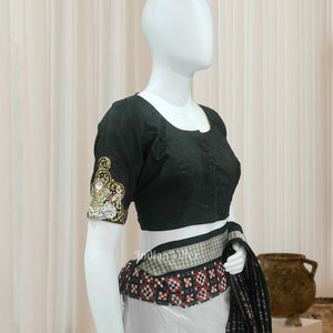 Deep Black Nartaki Theme Hand-Painted Pattachitra Blouse