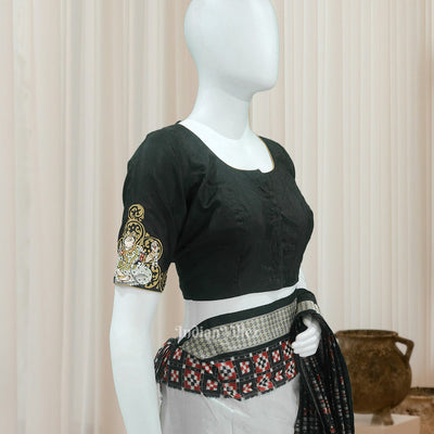 Deep Black Nartaki Theme Hand-Painted Pattachitra Blouse