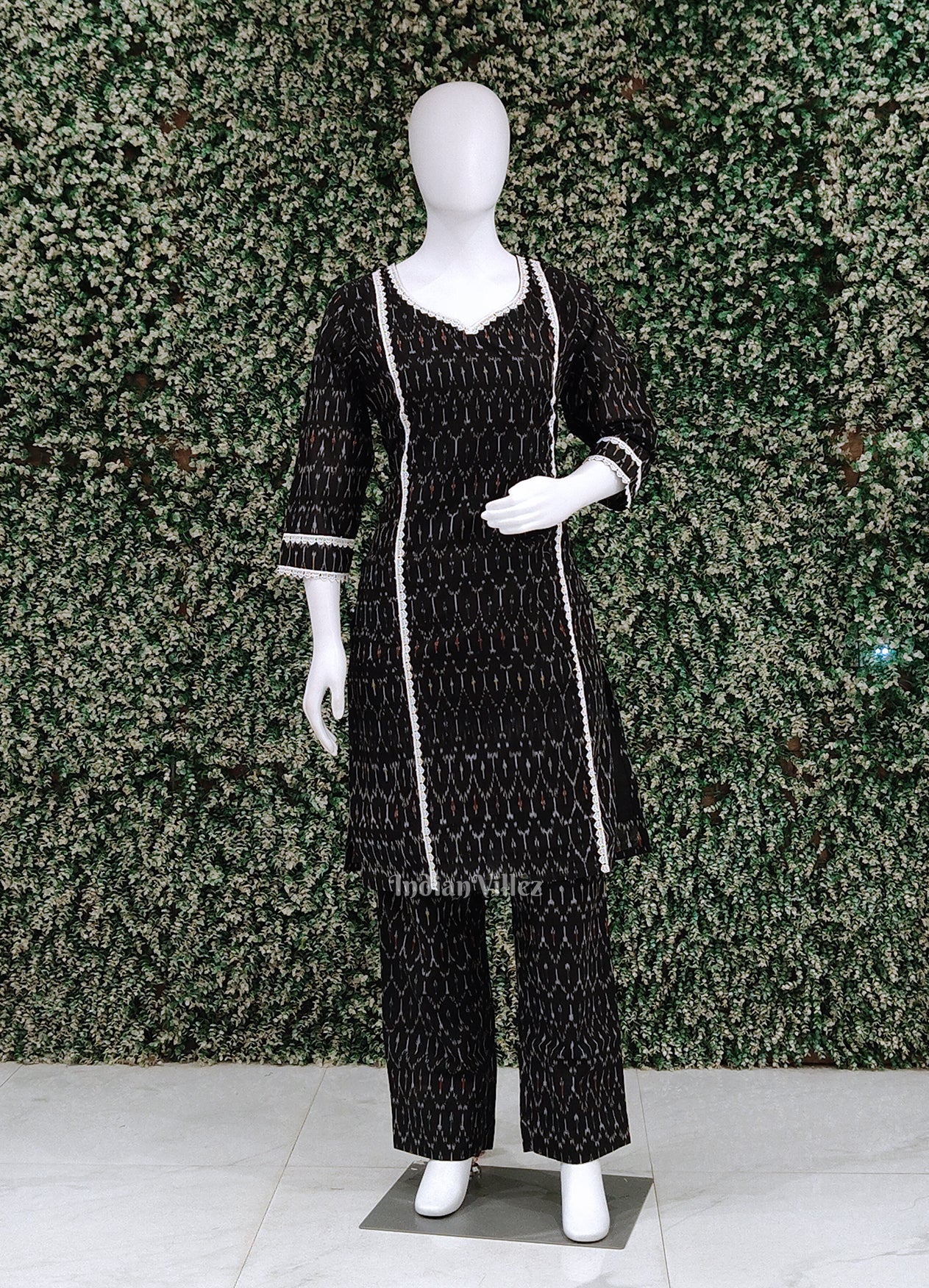 Black Odisha Ikat Designer Cotton Kurti Set with Pallazo (Co-Ords Set)