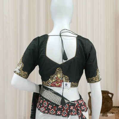 Deep Black Nartaki Theme Hand-Painted Pattachitra Blouse