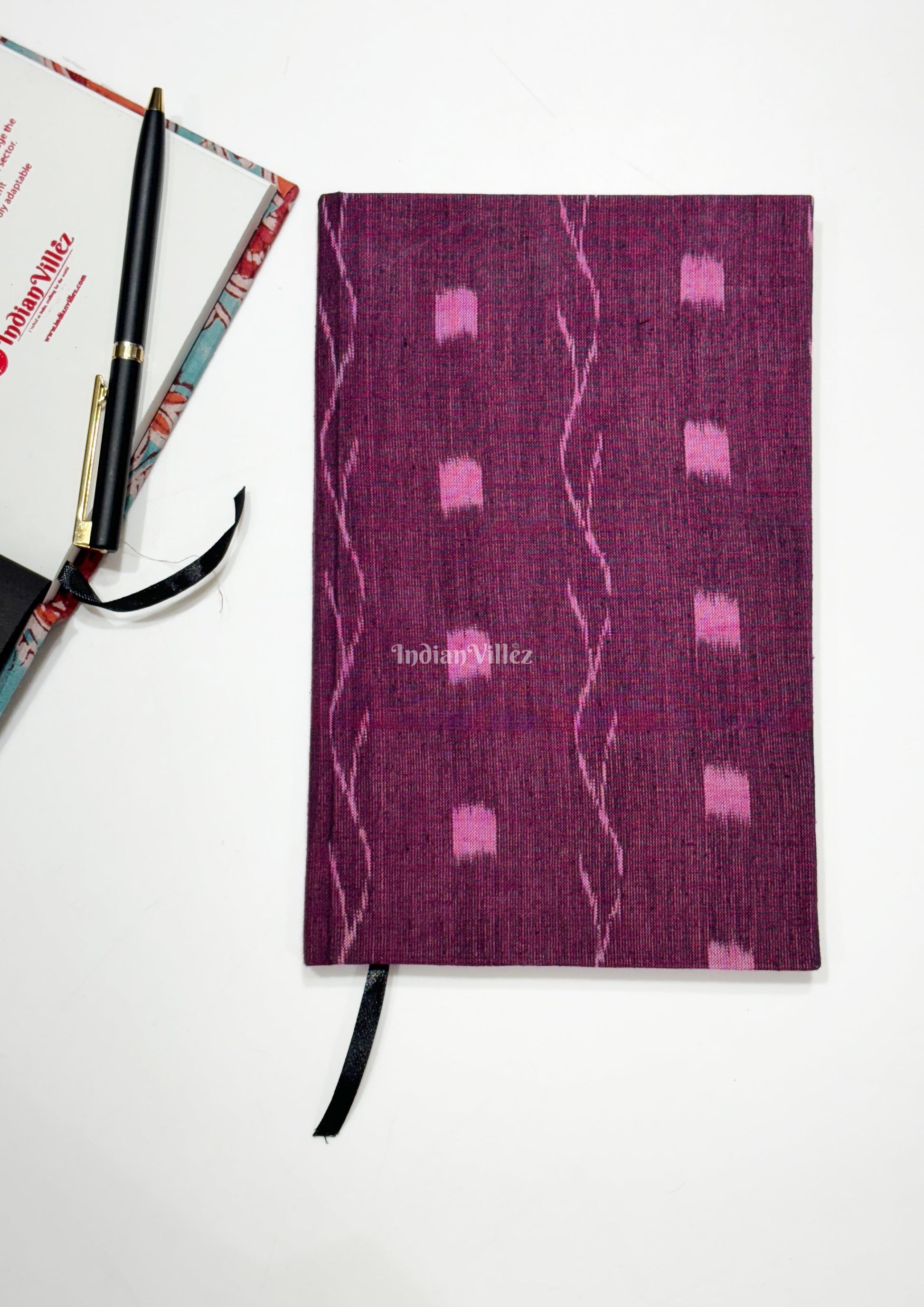 Wine Pink Handmade Ikat Woven Cotton Fabric Cover Diary