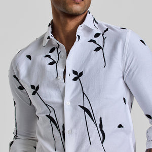 White Floral Embroidered Shirt