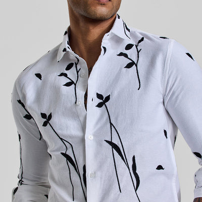 White Floral Embroidered Shirt