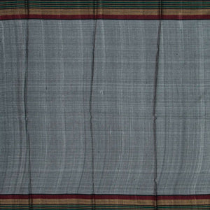 Olive Green Handloom Tussar Silk Saree With Printed Floral Motifs & Contrast Border