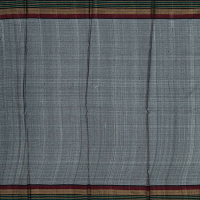 Olive Green Handloom Tussar Silk Saree With Printed Floral Motifs & Contrast Border