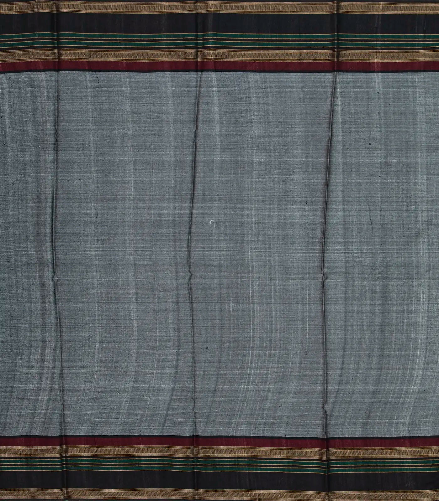 Olive Green Handloom Tussar Silk Saree With Printed Floral Motifs & Contrast Border