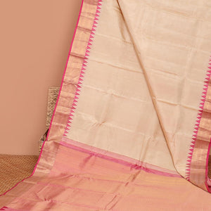 Cream buttas silk saree, contrast border of rekku,Muthu,kathir & banaras & jaal pallu