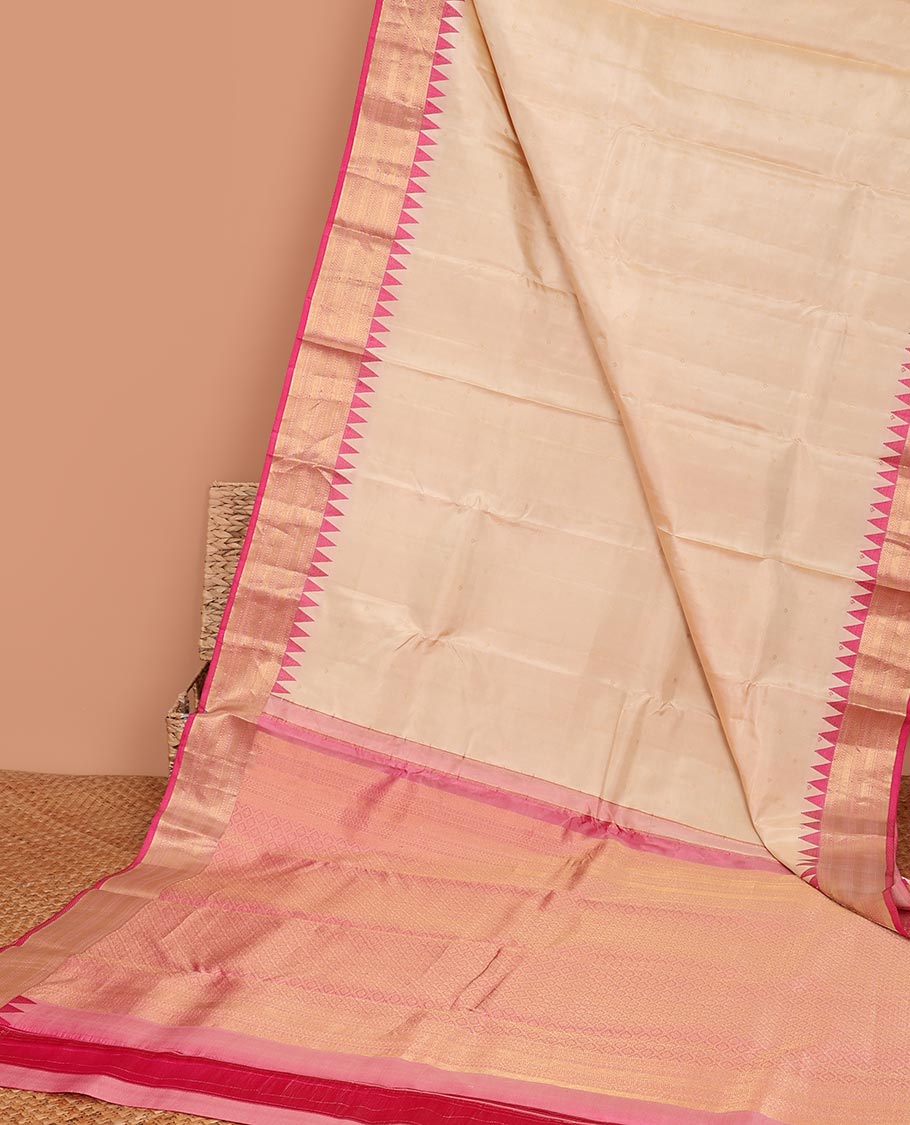 Cream buttas silk saree, contrast border of rekku,Muthu,kathir & banaras & jaal pallu