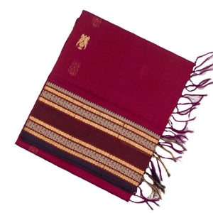 Pink Handloom Silk Cotton Saree With Parrot Buttas