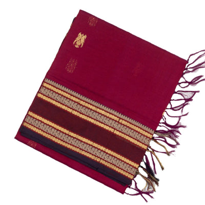 Pink Handloom Silk Cotton Saree With Parrot Buttas