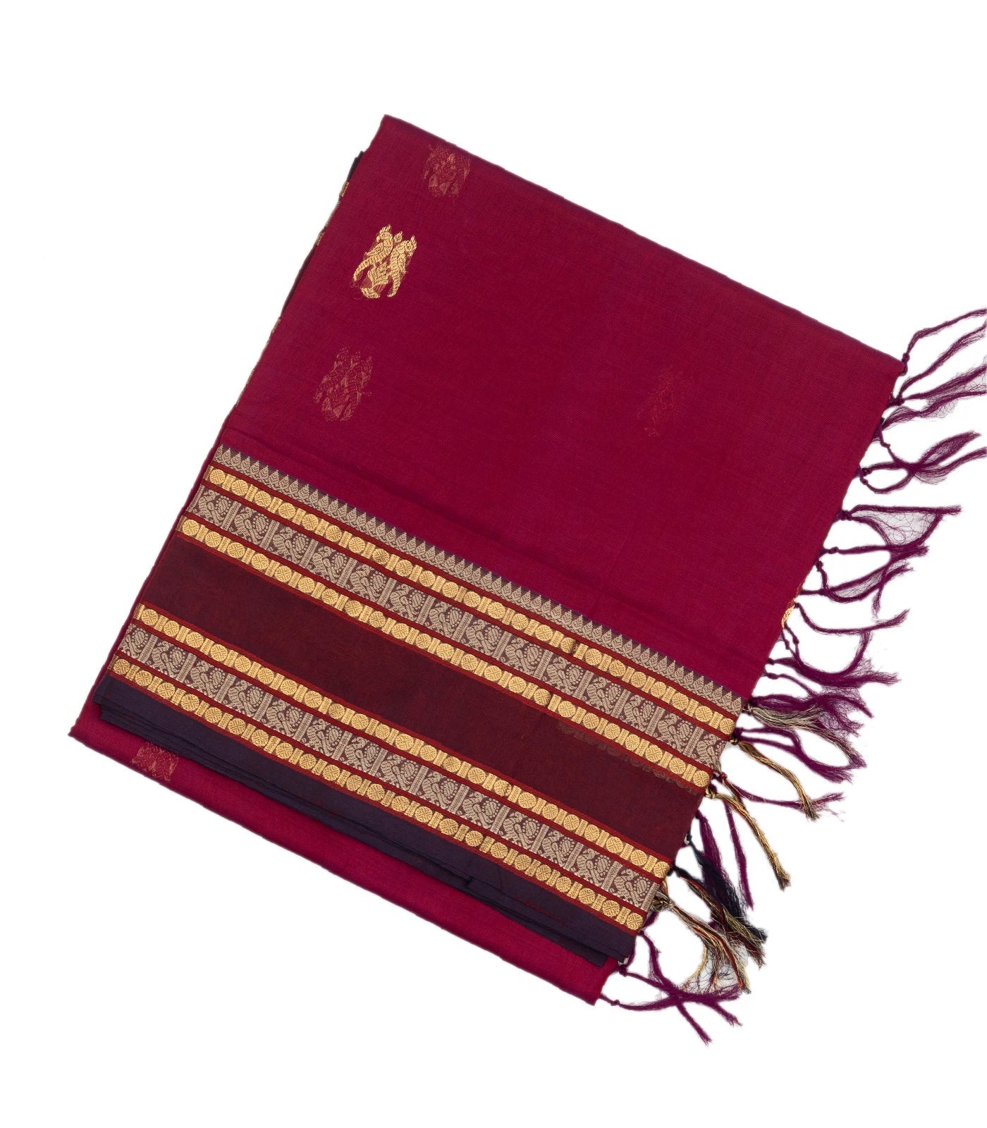 Pink Handloom Silk Cotton Saree With Parrot Buttas