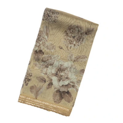 Taupe Woven Organza Saree With Floral Print & Embroidery