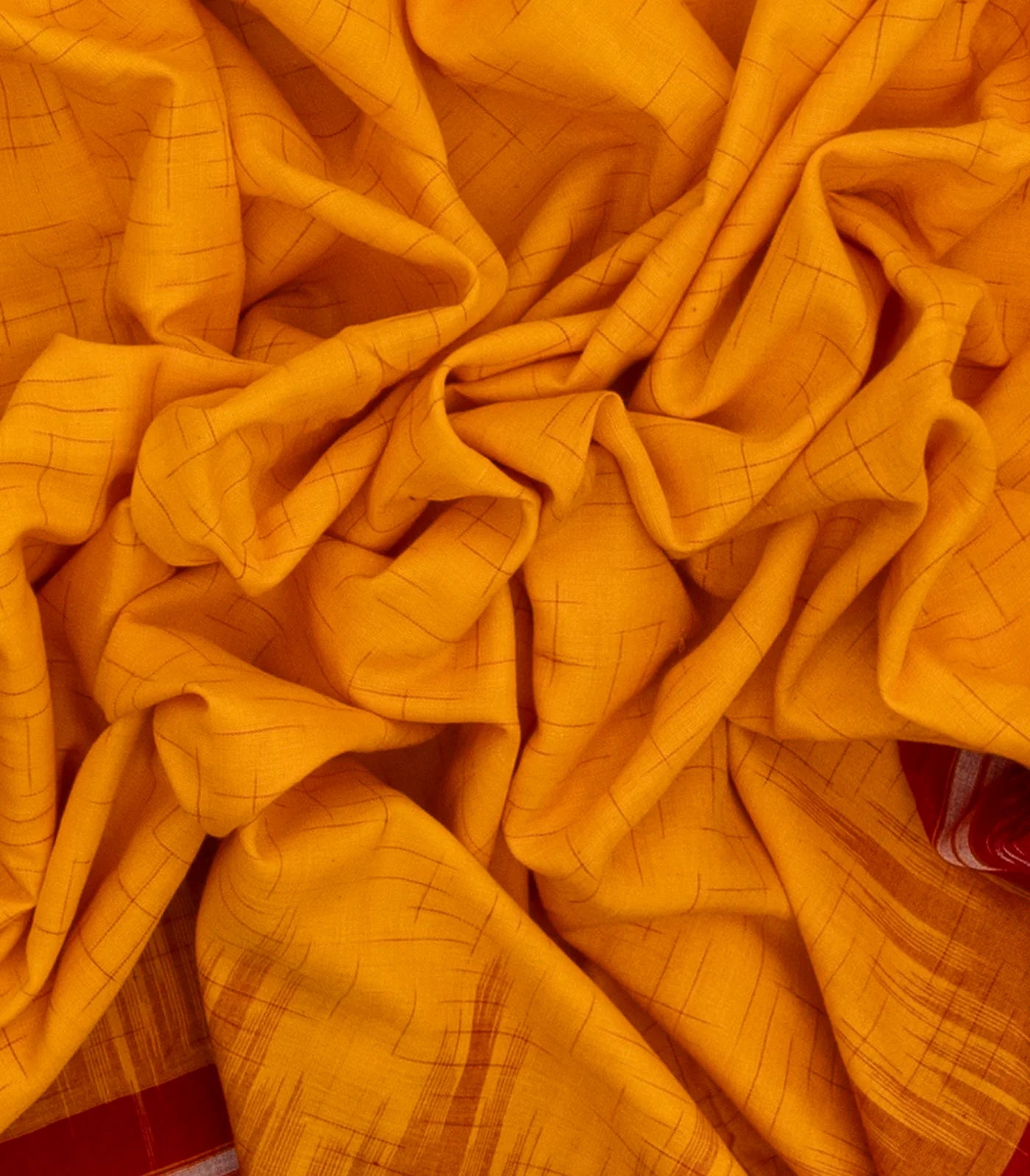 Yellow Handloom Orissa Cotton Saree With Contrast Red Border